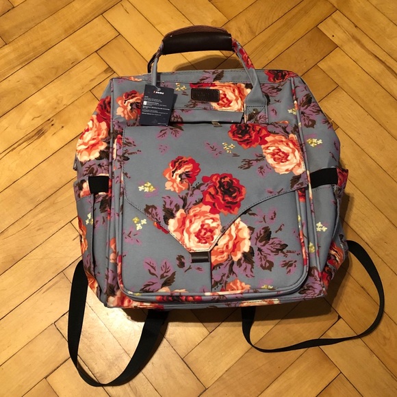 Handbags - Gray Floral Diaper Bag/Backpack